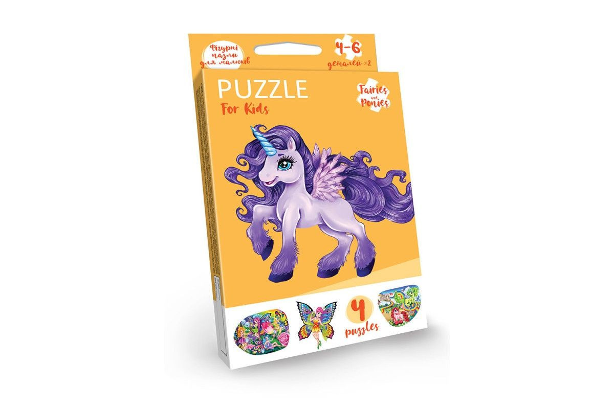 Детские развивающие пазлы "Puzzle For Kids" PFK-05-12, 2 картинки Единорог фиолетовый