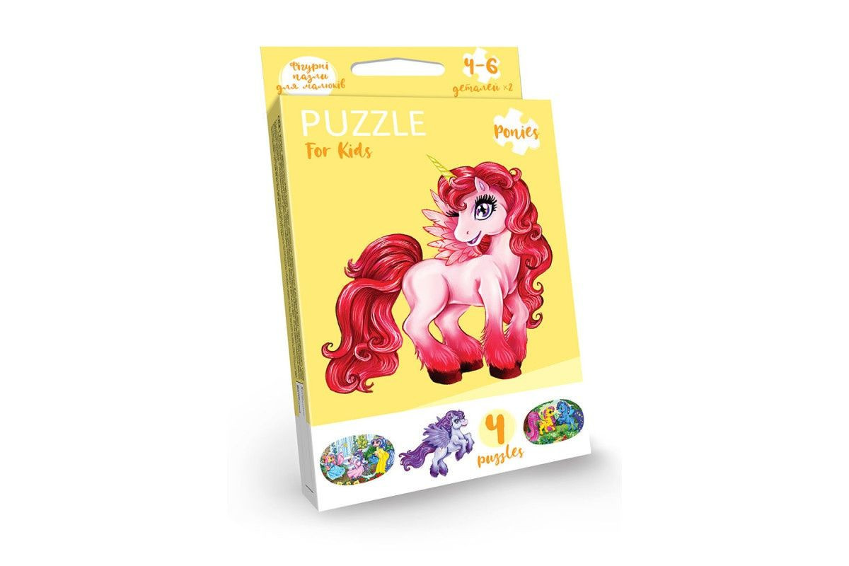 Детские развивающие пазлы "Puzzle For Kids" PFK-05-12, 2 картинки Единорог красный
