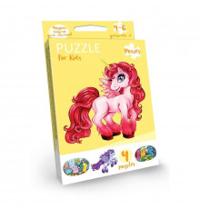 Детские развивающие пазлы "Puzzle For Kids" PFK-05-12, 2 картинки Единорог красный