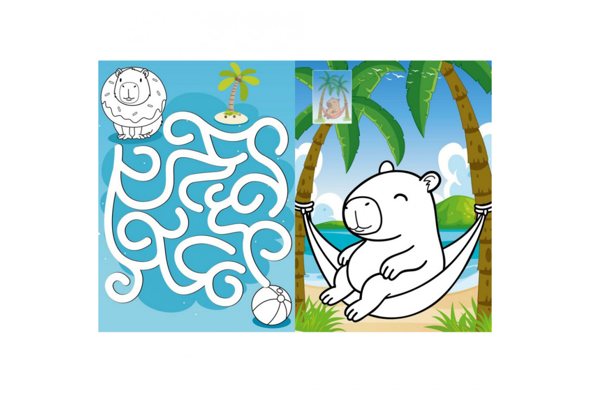 Детская раскраска со стикерами "Капибара на каникулах" CB21, 16 страниц