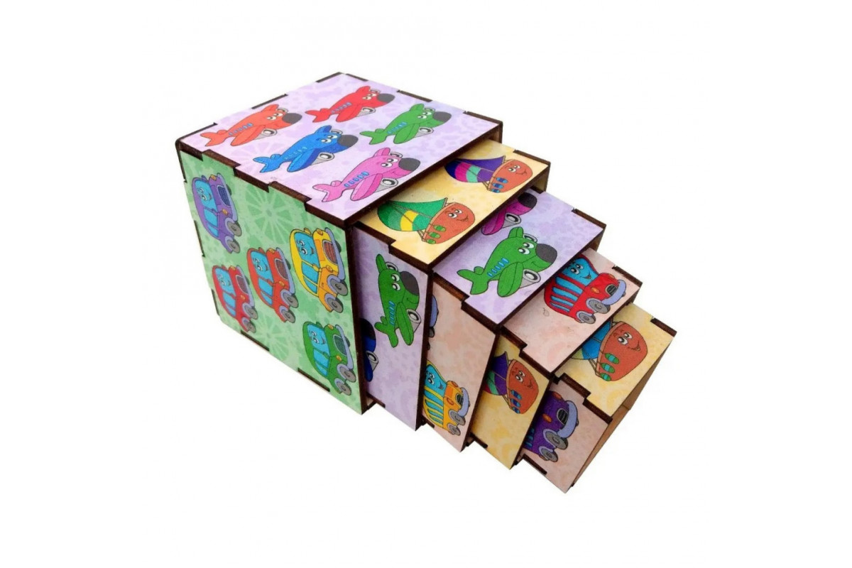 Дерев'яні кубики-пірамідка "Транспорт" Ubumblebees (ПСД012) PSD012, 5 кубиків