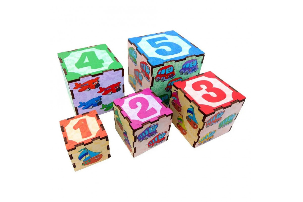 Дерев'яні кубики-пірамідка "Транспорт" Ubumblebees (ПСД012) PSD012, 5 кубиків