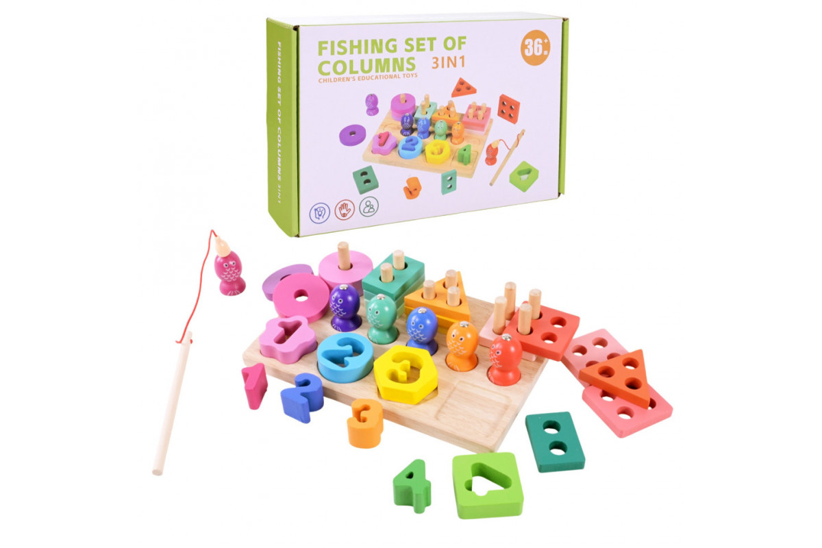 Детская деревянная игрушка "Пирамидка-сортер" C9416 рыбалка, вкладыши
