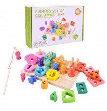 Детская деревянная игрушка "Пирамидка-сортер" C9416 рыбалка, вкладыши