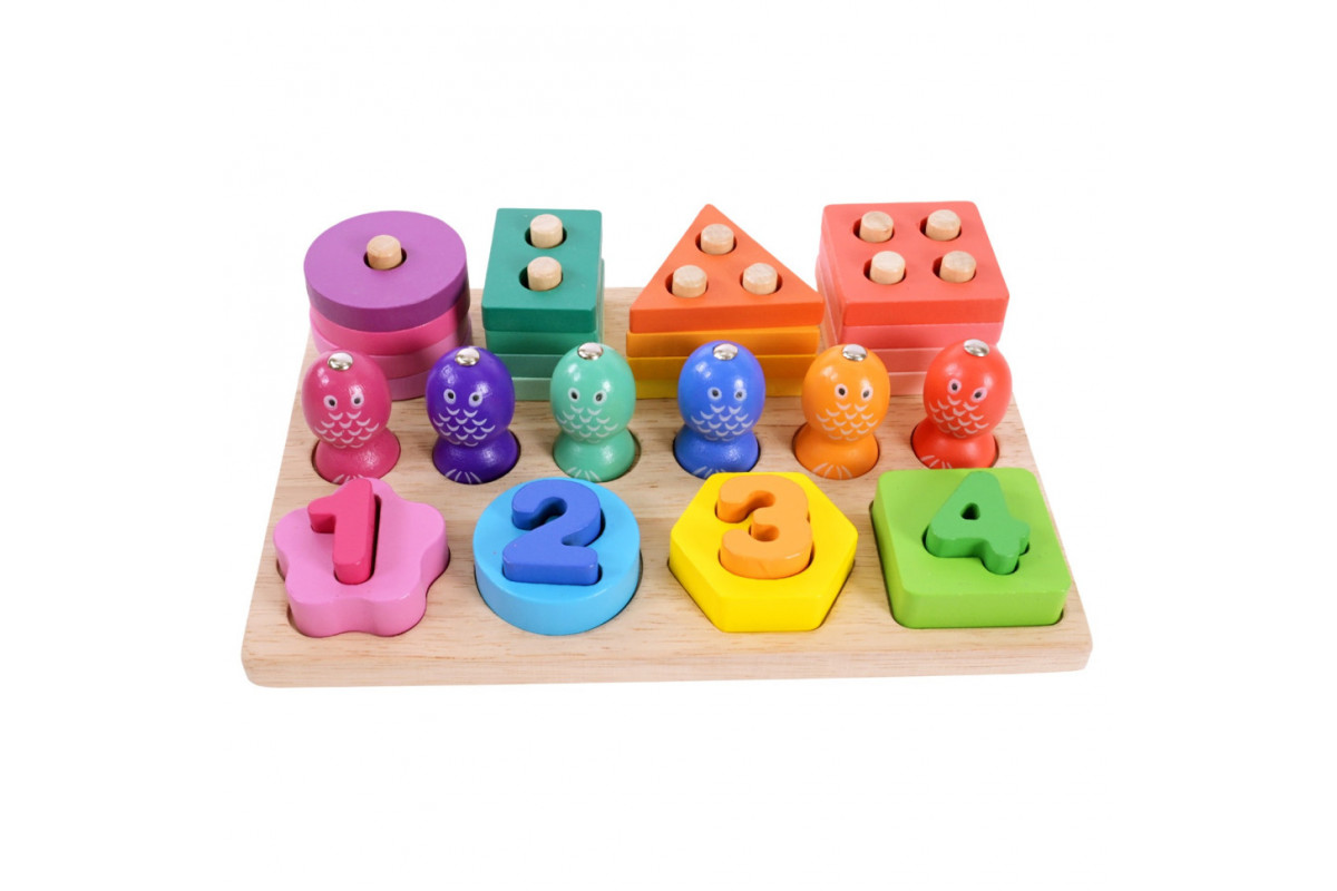 Детская деревянная игрушка "Пирамидка-сортер" C9416 рыбалка, вкладыши