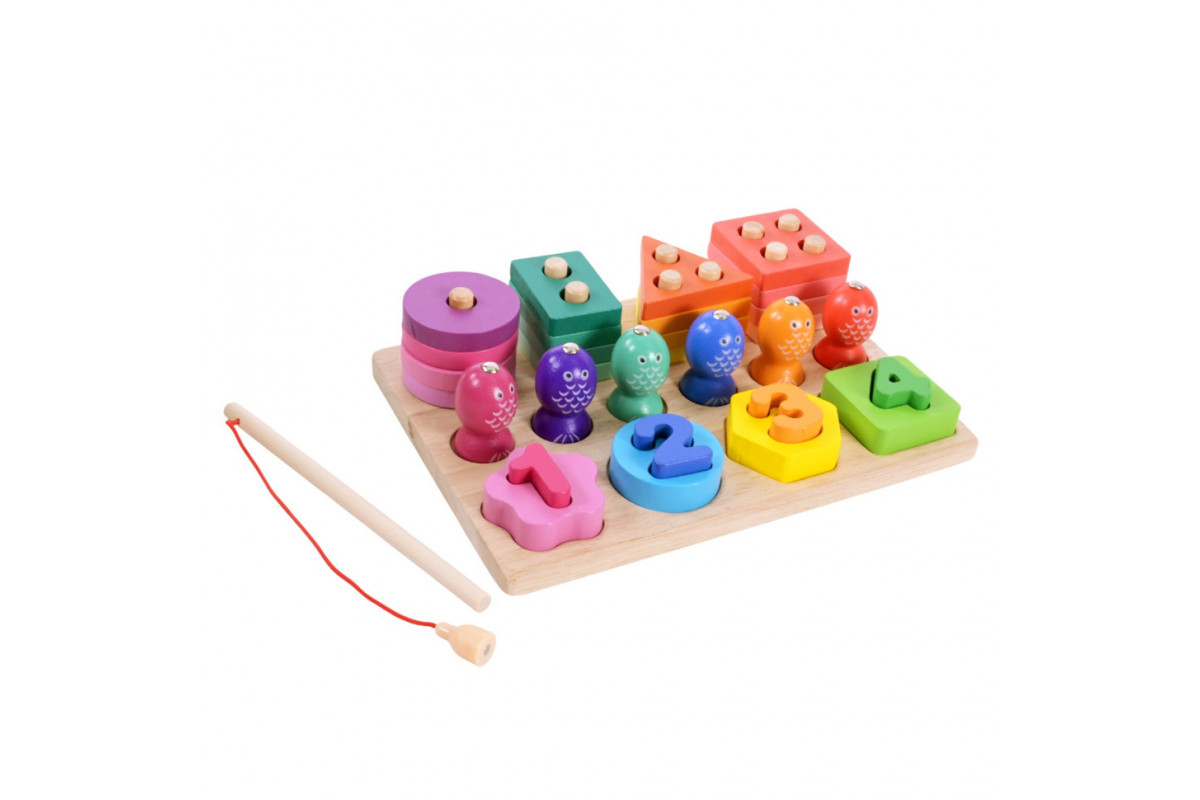 Детская деревянная игрушка "Пирамидка-сортер" C9416 рыбалка, вкладыши