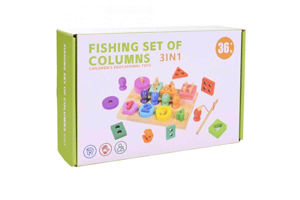 Детская деревянная игрушка "Пирамидка-сортер" C9416 рыбалка, вкладыши