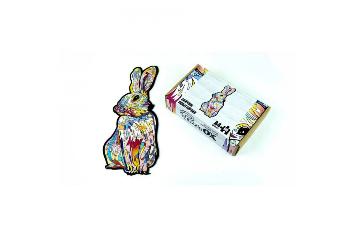 Фігурний дерев'яний пазл A4 Зайчик побігайчик PuzA4-00757, 68 деталей