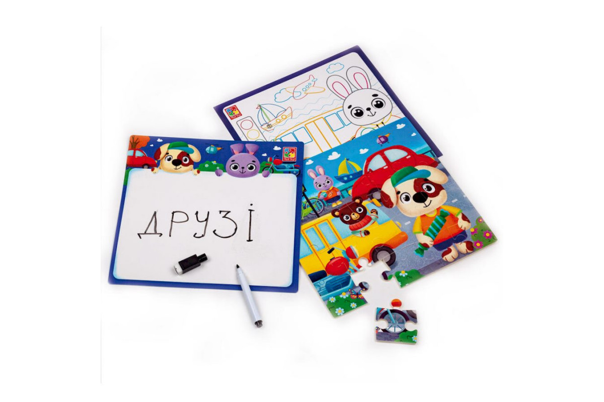 Развивающий набор 4 в 1 "Транспорт" VT2002-06 пазл, раскраска, маркер