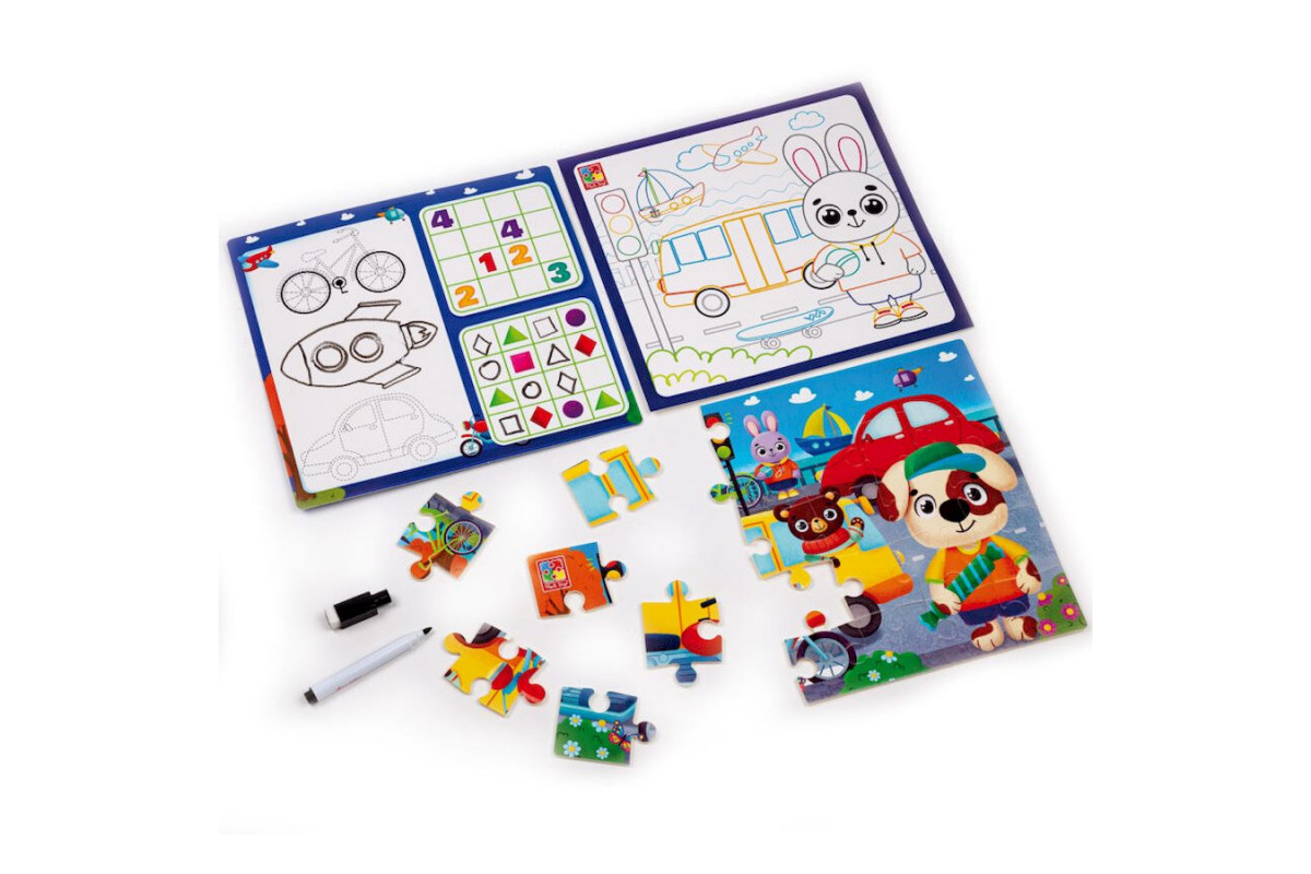 Развивающий набор 4 в 1 "Транспорт" VT2002-06 пазл, раскраска, маркер