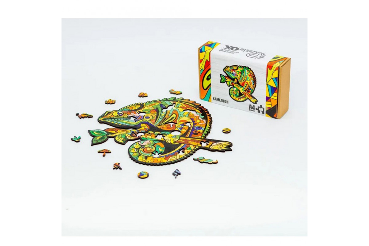 Фігурний дерев'яний пазл A4 Хамелеон PuzA4-01746, 69 деталей