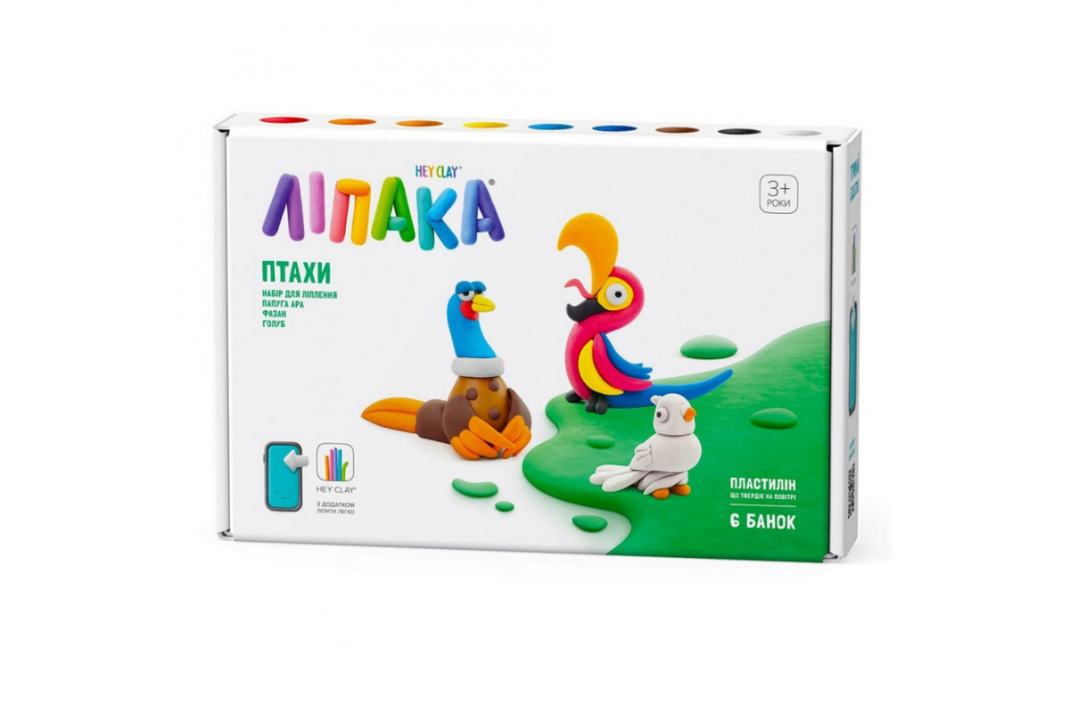 Набор пластилина "Птицы: Попугай Ара, Фазан, Голубь" ЛИПАКА 60025-UA01 самостоятельно затвердевает