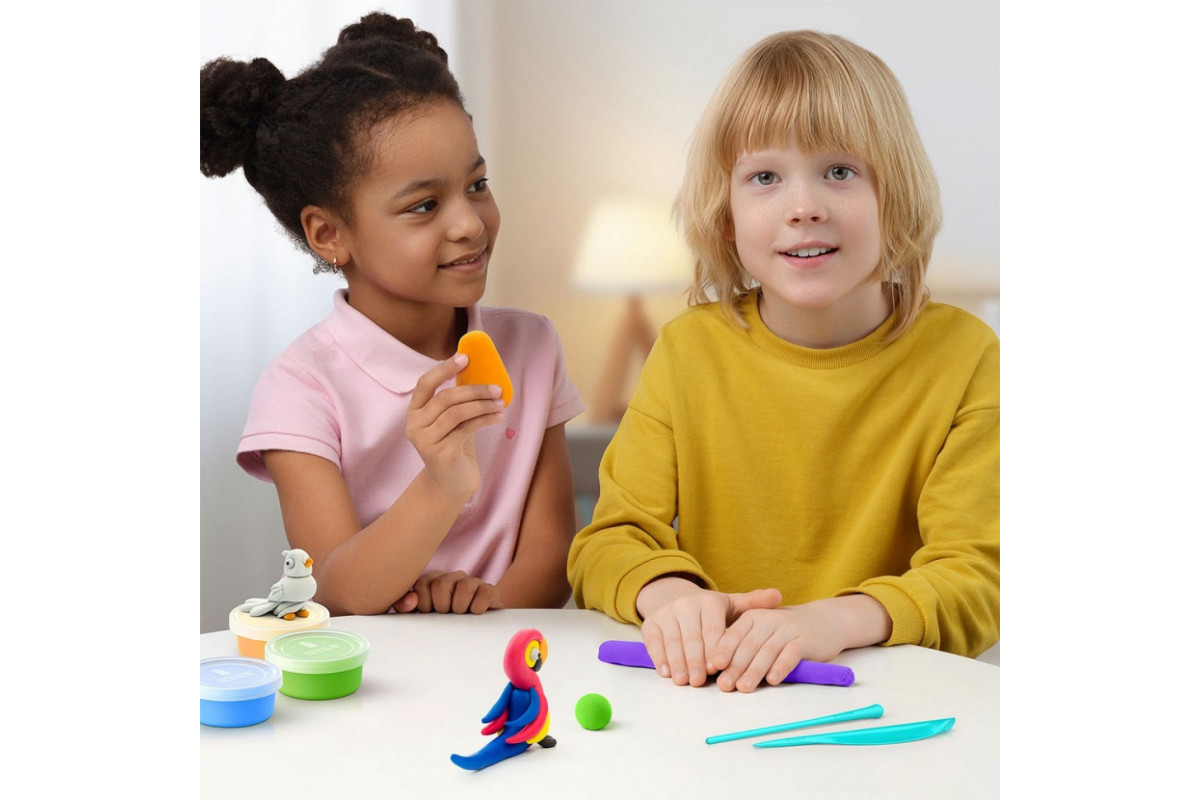 Набор пластилина "Птицы: Попугай Ара, Фазан, Голубь" ЛИПАКА 60025-UA01 самостоятельно затвердевает