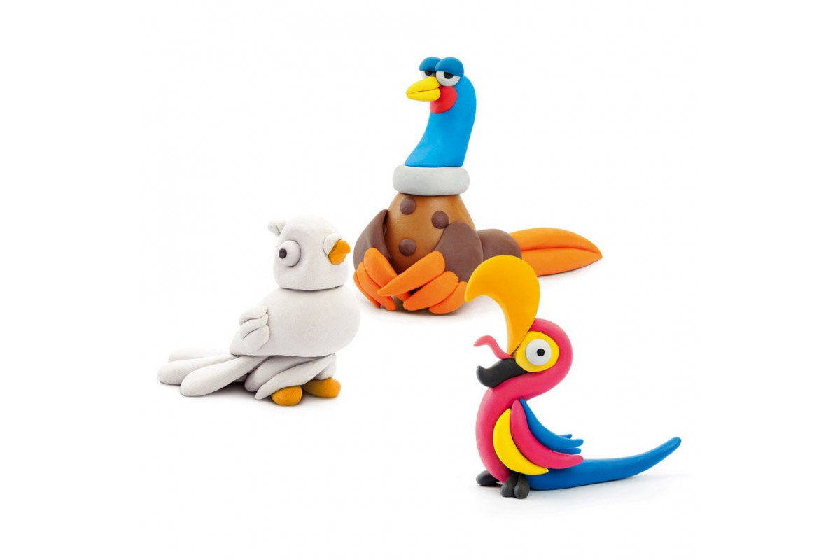 Набор пластилина "Птицы: Попугай Ара, Фазан, Голубь" ЛИПАКА 60025-UA01 самостоятельно затвердевает