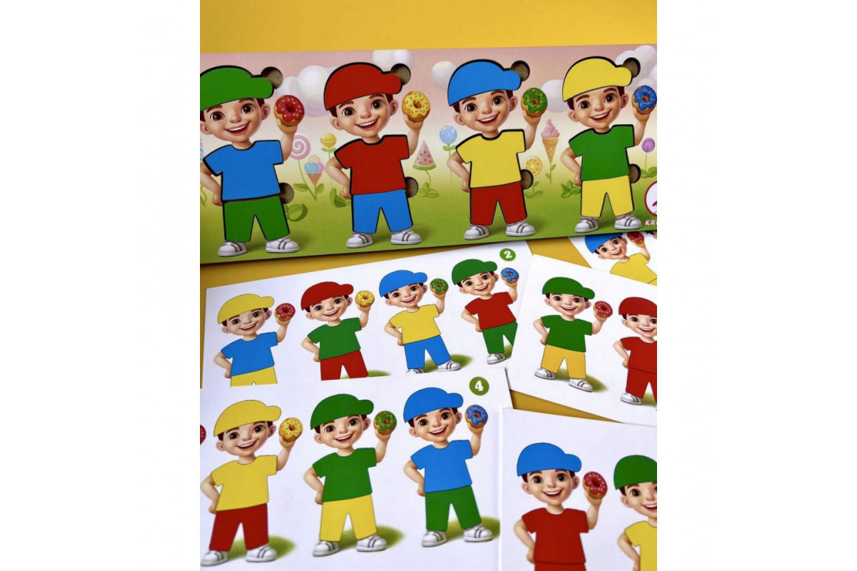 Деревянный пазл-сортер "Мальчики с пончиками" Ubumblebees (ПСФ100) PSF100, 12 деталей и 12 карт