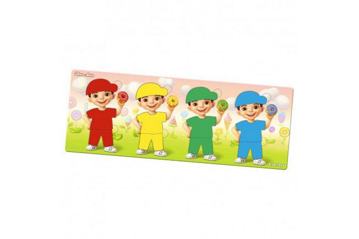 Деревянный пазл-сортер "Мальчики с пончиками" Ubumblebees (ПСФ100) PSF100, 12 деталей и 12 карт