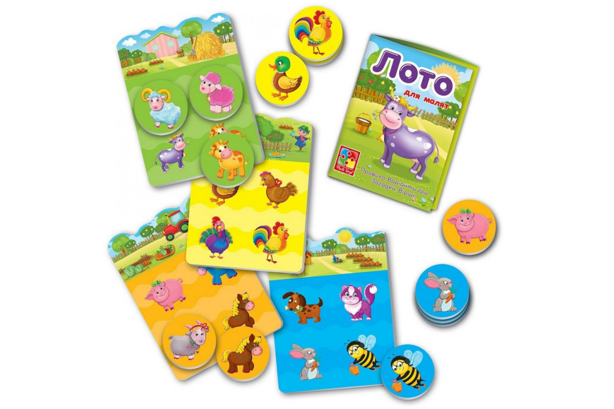 Детская настольная игра Лото "Ферма" VT2100-08, 16 фишек