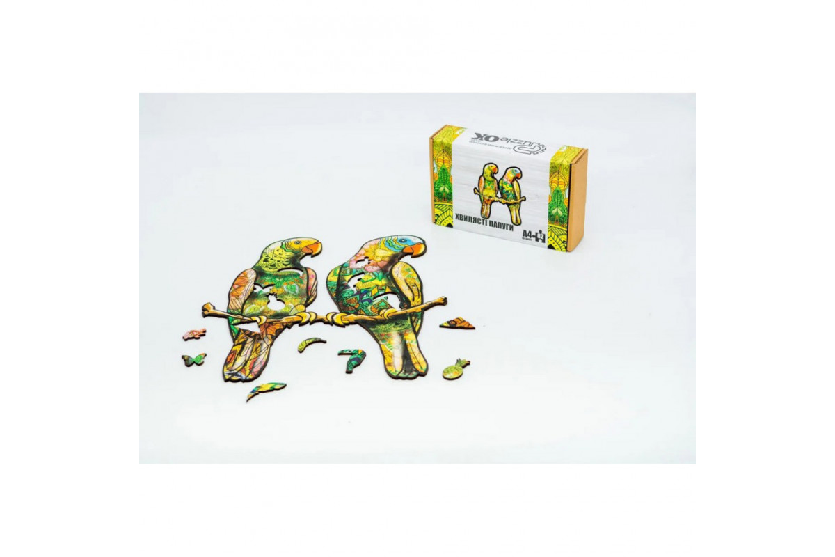 Фігурний дерев'яний пазл A4 Хвилясті папуги PuzA4-01212, 82 деталі