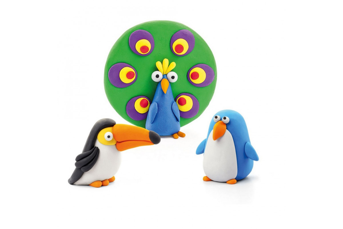 Набор пластилина "Птицы: Пингвин, Павлин, Тукан" ЛИПАКА 60026-UA01 самостоятельно затвердевает