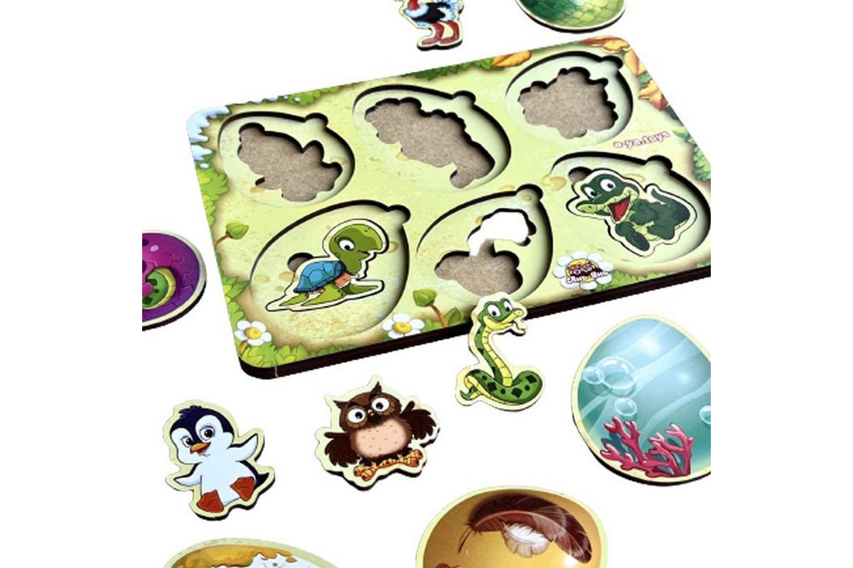 Деревянный пазл-сортер "Кто в яйце?" Ubumblebees (ПСФ085) PSF085