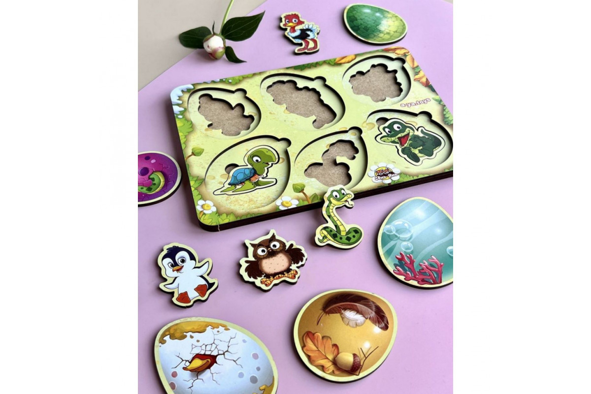 Деревянный пазл-сортер "Кто в яйце?" Ubumblebees (ПСФ085) PSF085