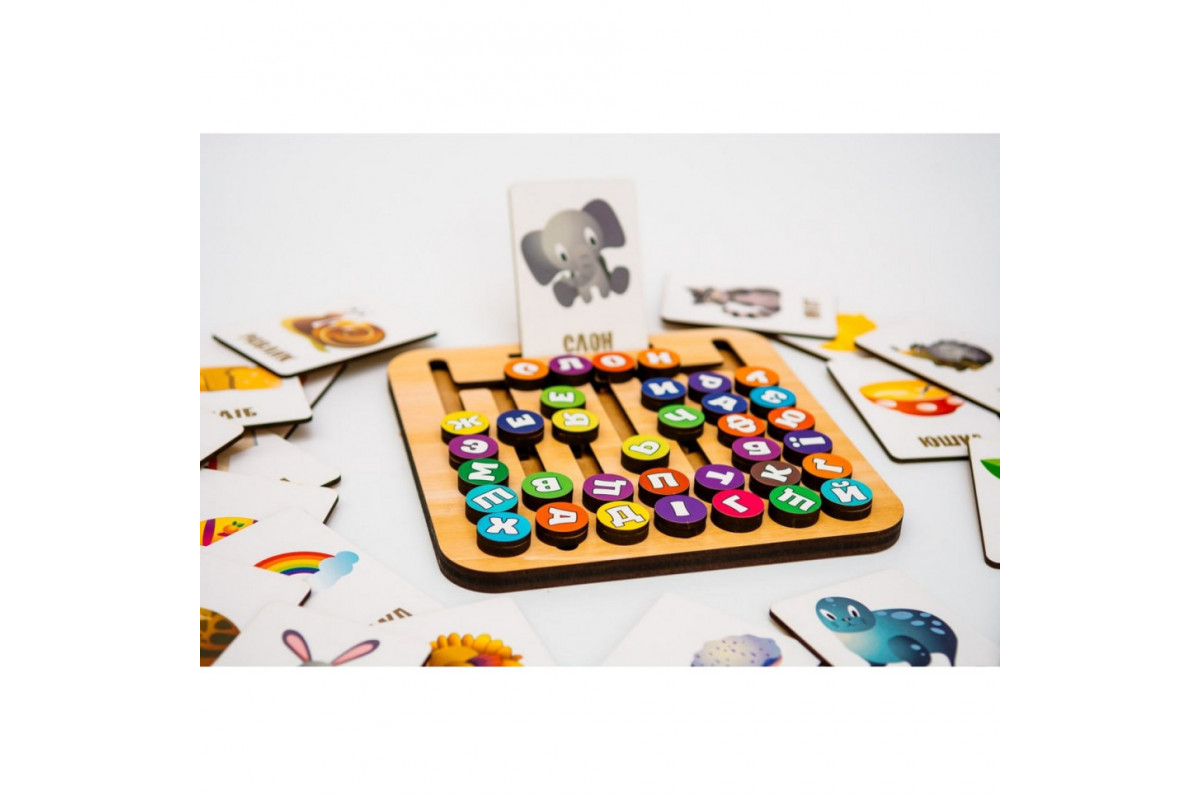 Дерев’яна іграшка монтессорі "Абетка лабіринт" Puz-72859, 25 карт 35 букв