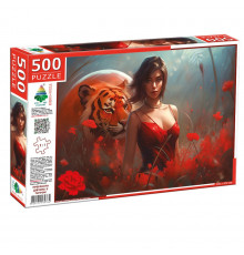 Пазл класичний "Прекрасна дівчина з тигром" 84764, 500 елементів
