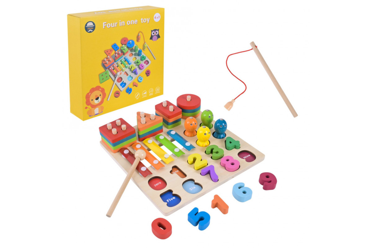 Детская деревянная игрушка "4 в 1" C9404 рыбалка, ксилофон