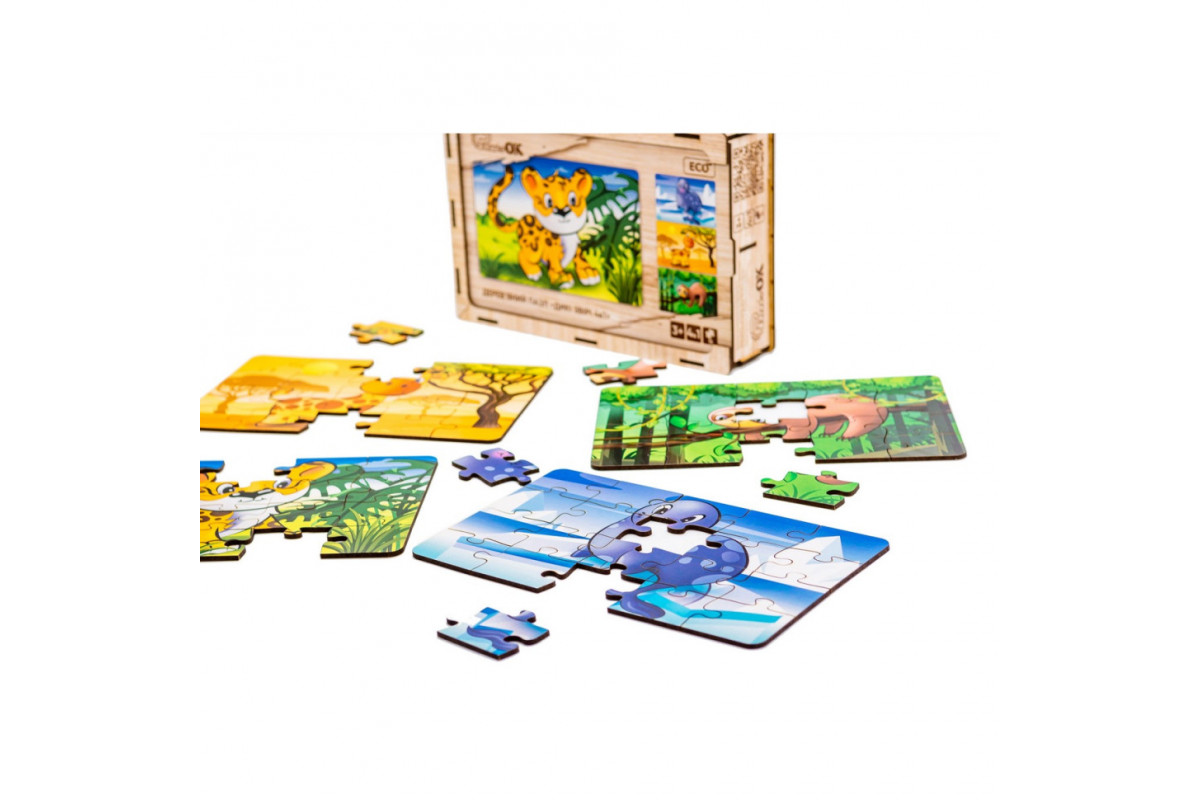 Дерев’яний дитячий пазл 4в1 "Дикі звірі" Puz-58714, 80 елементів