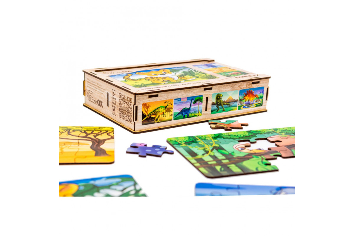 Дерев’яний дитячий пазл 4в1 "Дикі звірі" Puz-58714, 80 елементів