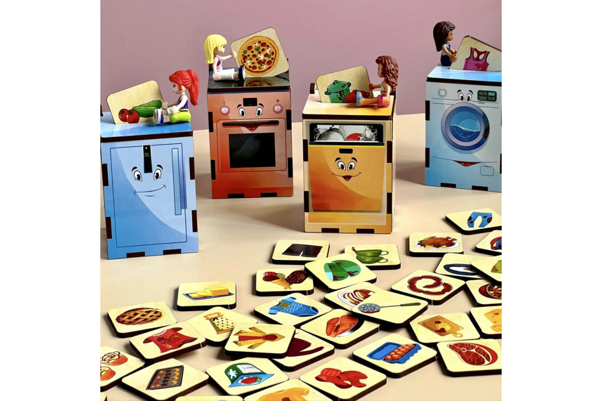 Дерев'яна настільна гра "Побутова техніка" Ubumblebees (ПСД001) PSD001 сортер-комодик