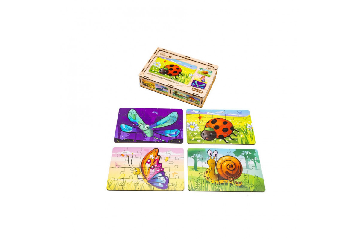 Дерев’яний дитячий пазл 4в1 "Комахи" Puz-59557, 80 елементів