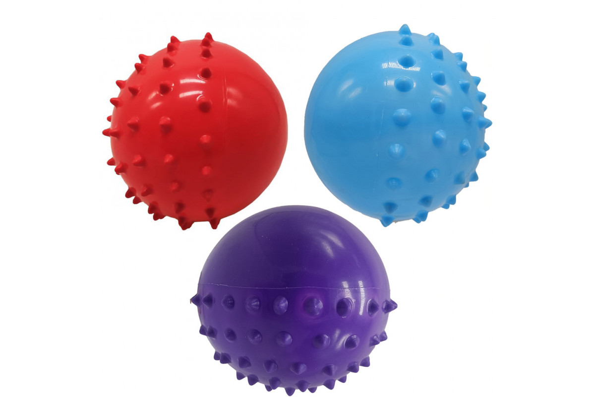 М'яч гумовий із шипами "Звірятко" RB20309-2, 10 см, 25 грам, 3 штуки