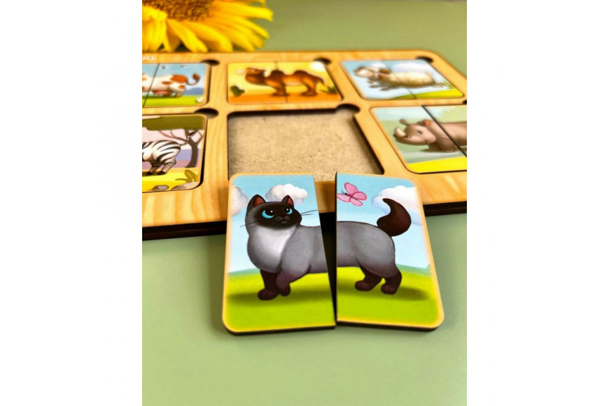 Дерев'яний пазл-сортер "Дивовижні звірятка" Ubumblebees (ПСФ090) PSF090, 6 картинок тварин