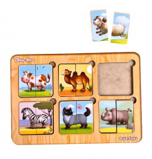 Деревянный пазл-сортер "Удивительные зверята" Ubumblebees (ПСФ090) PSF090, 6 картинок животных