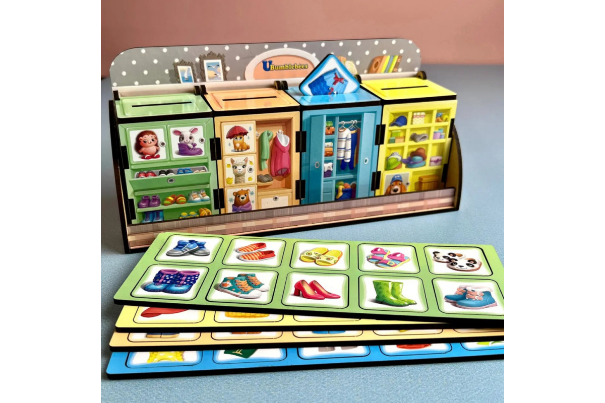 Деревянная настольная игра "Шкафы с одеждой" Ubumblebees (ПСД061) PSD061 сортер-комодик
