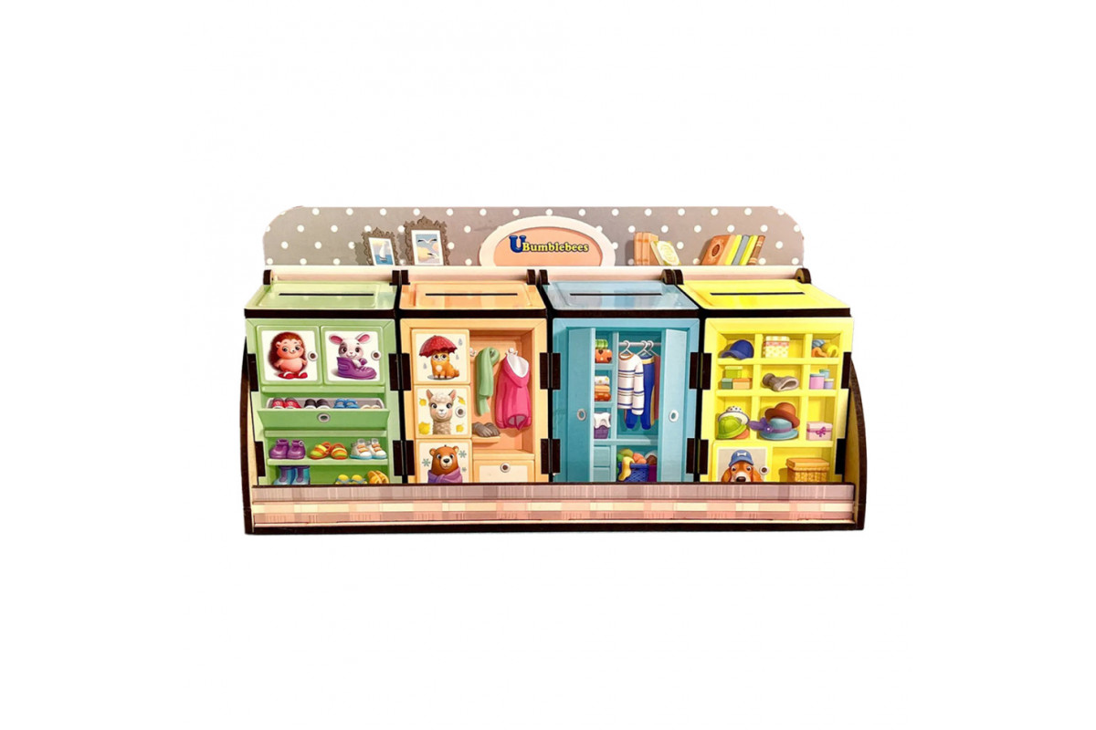 Деревянная настольная игра "Шкафы с одеждой" Ubumblebees (ПСД061) PSD061 сортер-комодик