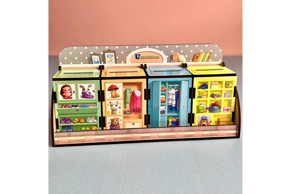 Деревянная настольная игра "Шкафы с одеждой" Ubumblebees (ПСД061) PSD061 сортер-комодик