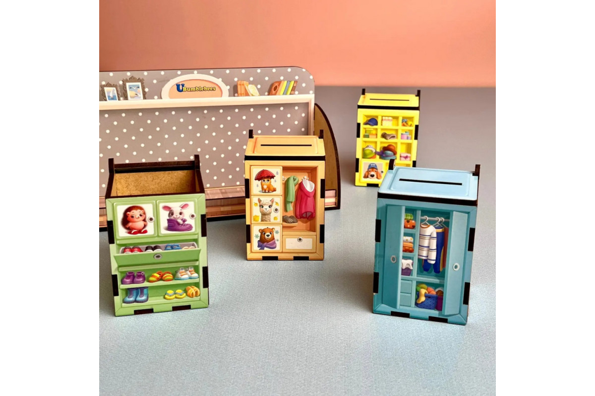 Деревянная настольная игра "Шкафы с одеждой" Ubumblebees (ПСД061) PSD061 сортер-комодик