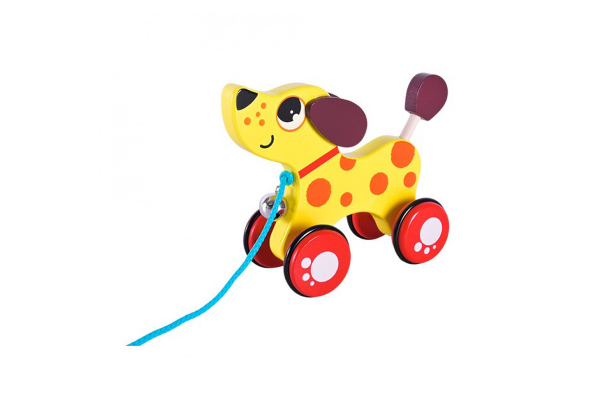 Детская деревянная каталочка "Песик" C15030-5 на веревке