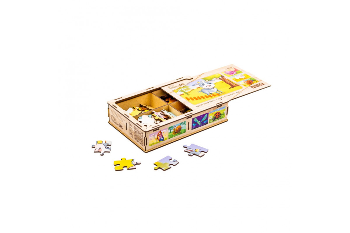 Дерев’яний дитячий пазл 4в1 "Свійські тварини" Puz-75595, 80 елементів