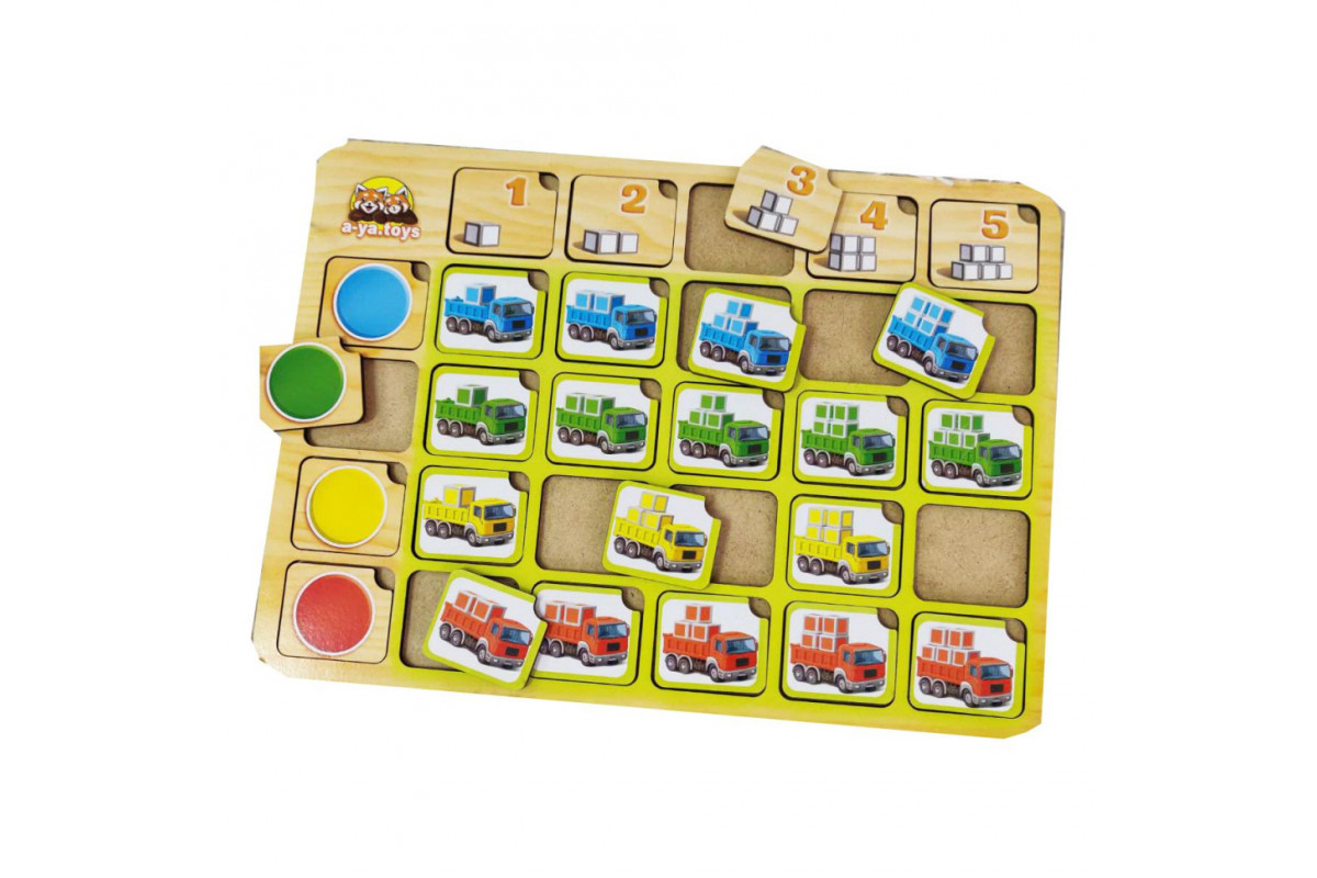 Деревянный пазл-сортер "Грузовики" Ubumblebees (ПСФ102) PSF102 цвет и счет