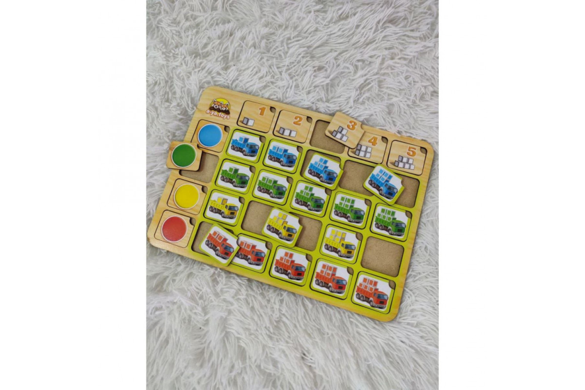 Деревянный пазл-сортер "Грузовики" Ubumblebees (ПСФ102) PSF102 цвет и счет