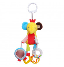Детская погремушка WD210219  подвеска животное мягкое с прорезывателем и зеркалом слон