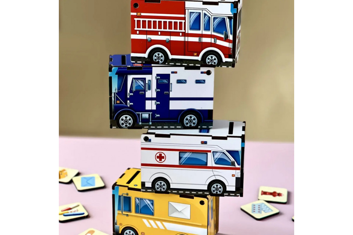 Дерев'яна настільна гра "Службовий транспорт" Ubumblebees (ПСФ027) PSF027 сортер-комодик