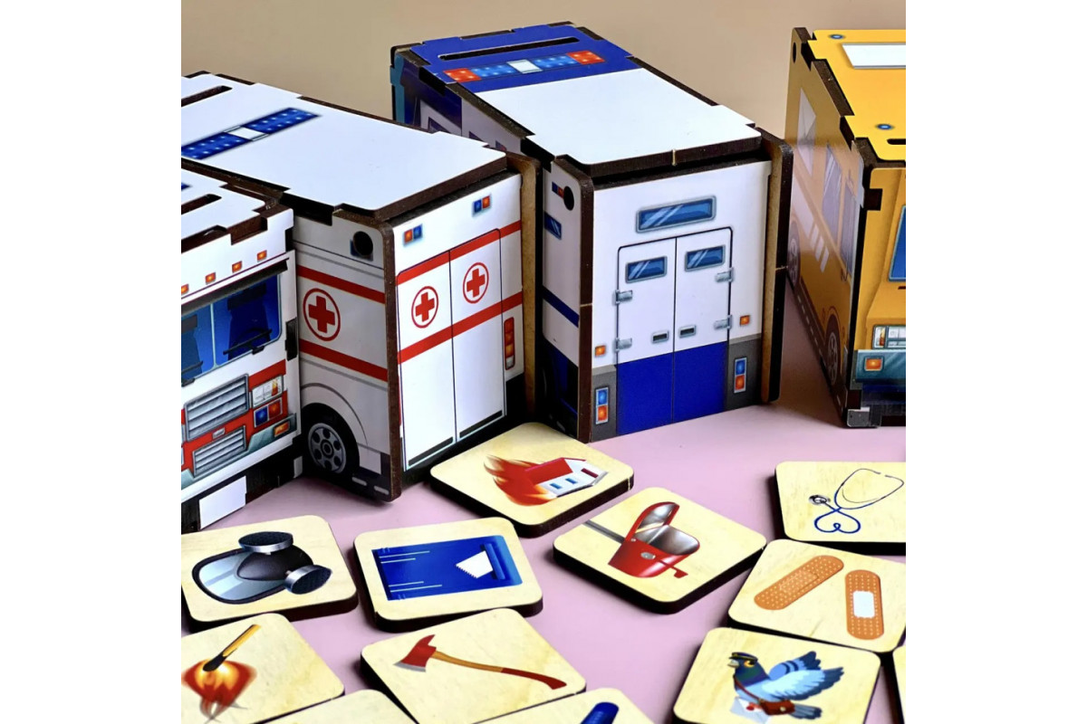 Дерев'яна настільна гра "Службовий транспорт" Ubumblebees (ПСФ027) PSF027 сортер-комодик