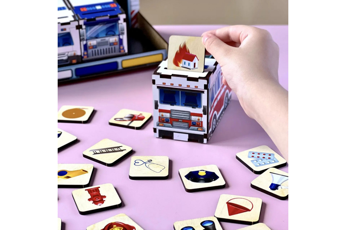 Дерев'яна настільна гра "Службовий транспорт" Ubumblebees (ПСФ027) PSF027 сортер-комодик