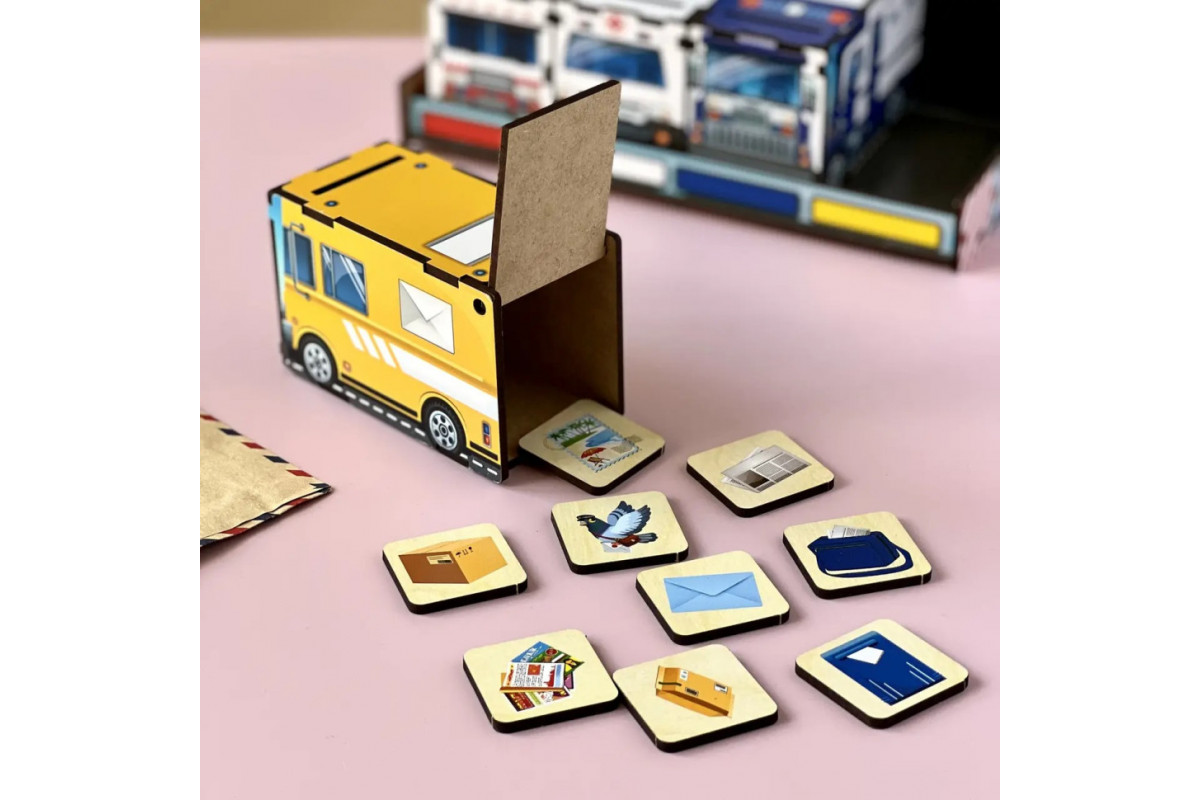 Дерев'яна настільна гра "Службовий транспорт" Ubumblebees (ПСФ027) PSF027 сортер-комодик