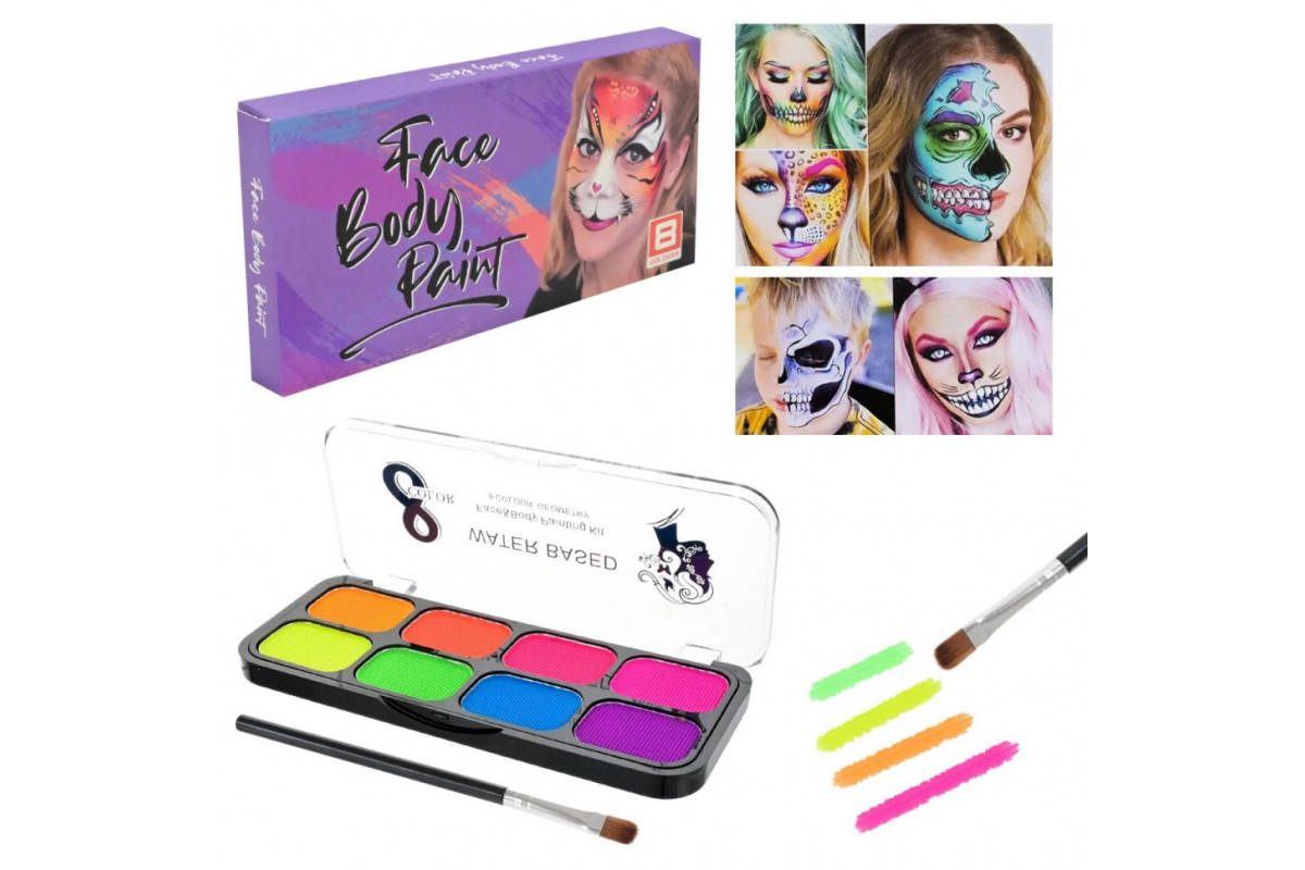 Дитячий набір аквагриму Cel-2504 палетка, неон, 8 кольорів