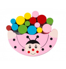 Детская игрушка балансир Божья коровка MD 1276 деревянная Божья коровка Розовая